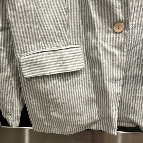 SAGE THE LABEL: Baby Blue & White Stripped Casual Blazer - Picture 2 of 9